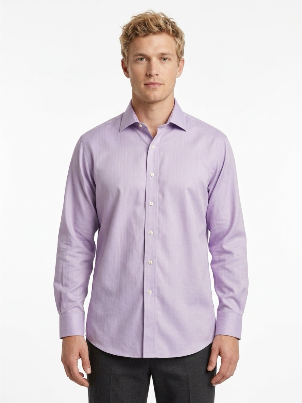 Brooks Brothers Dress Shirt 1818 Non Iron Herringbone Purple 17.5 32/33